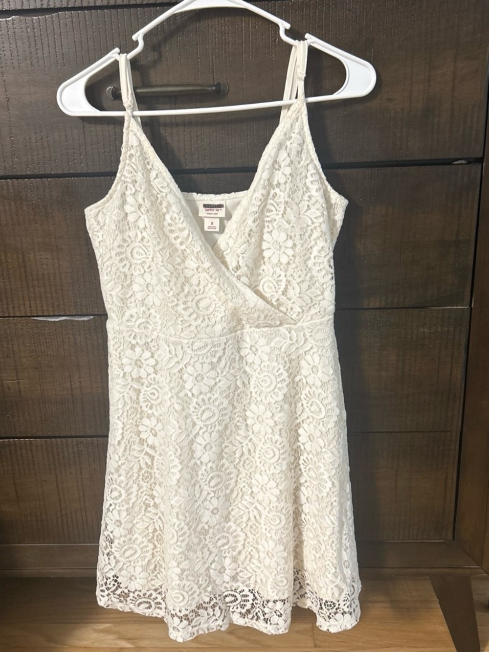 Mossimo Supply Co. Cream Lace V-Neck Spaghetti Strap Mini Dress